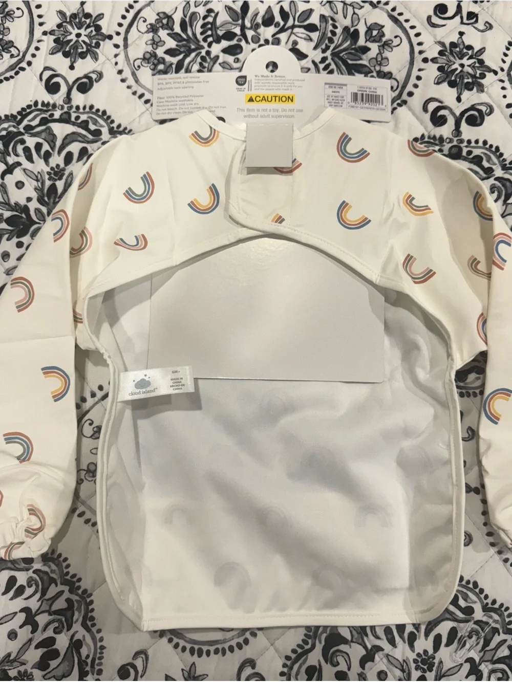 cloud island Cream Long-Sleeve Bib with Rainbow Print